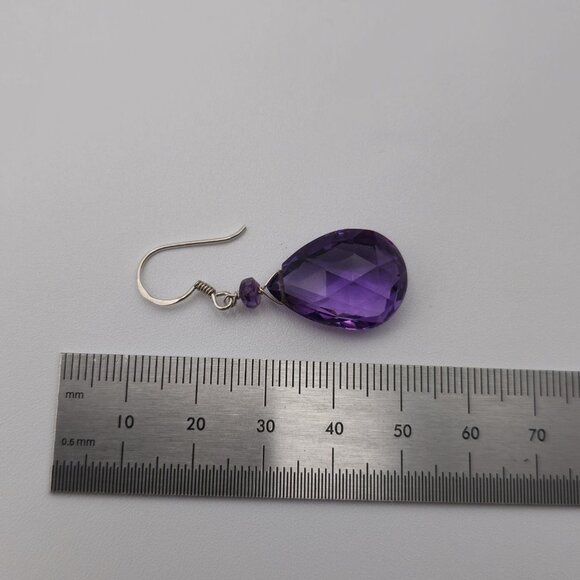 Sterling Silver Large Faceted Amethyst Gem Earrings A1997 - Picture 6 of 7
